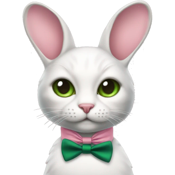 Cat IN a bunny COSTUME with pink bow tie and dark green eyes emoji