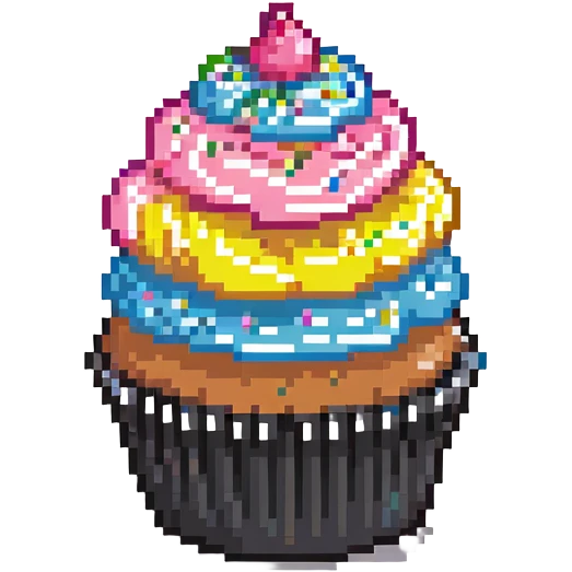 cupcake with pink icing and colorful sprinkles emoji