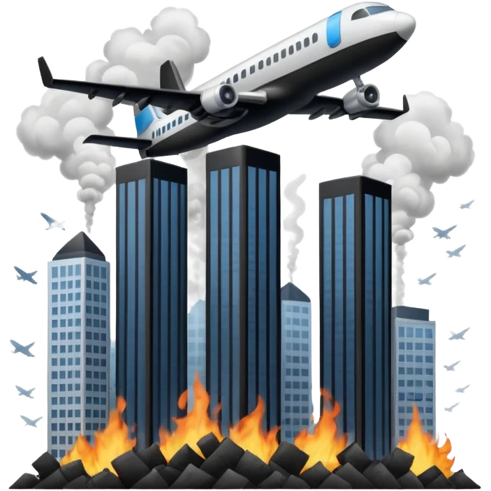 2 skyscrapers and the plane that crashed into them. emoji