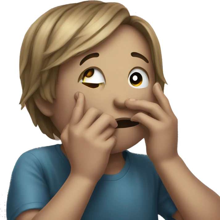 Sad crying emoji with finger on mouth emoji
