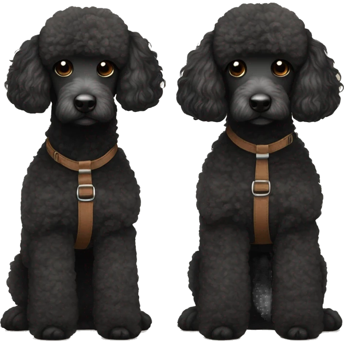 3 legs One Small unshaved Black Poodle with brown harness is  sleeping emoji