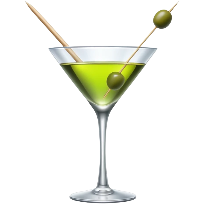 martini glass with completely colorless transparent liquid like pure water, with a green olive at the bottom skewered by a toothpick emoji