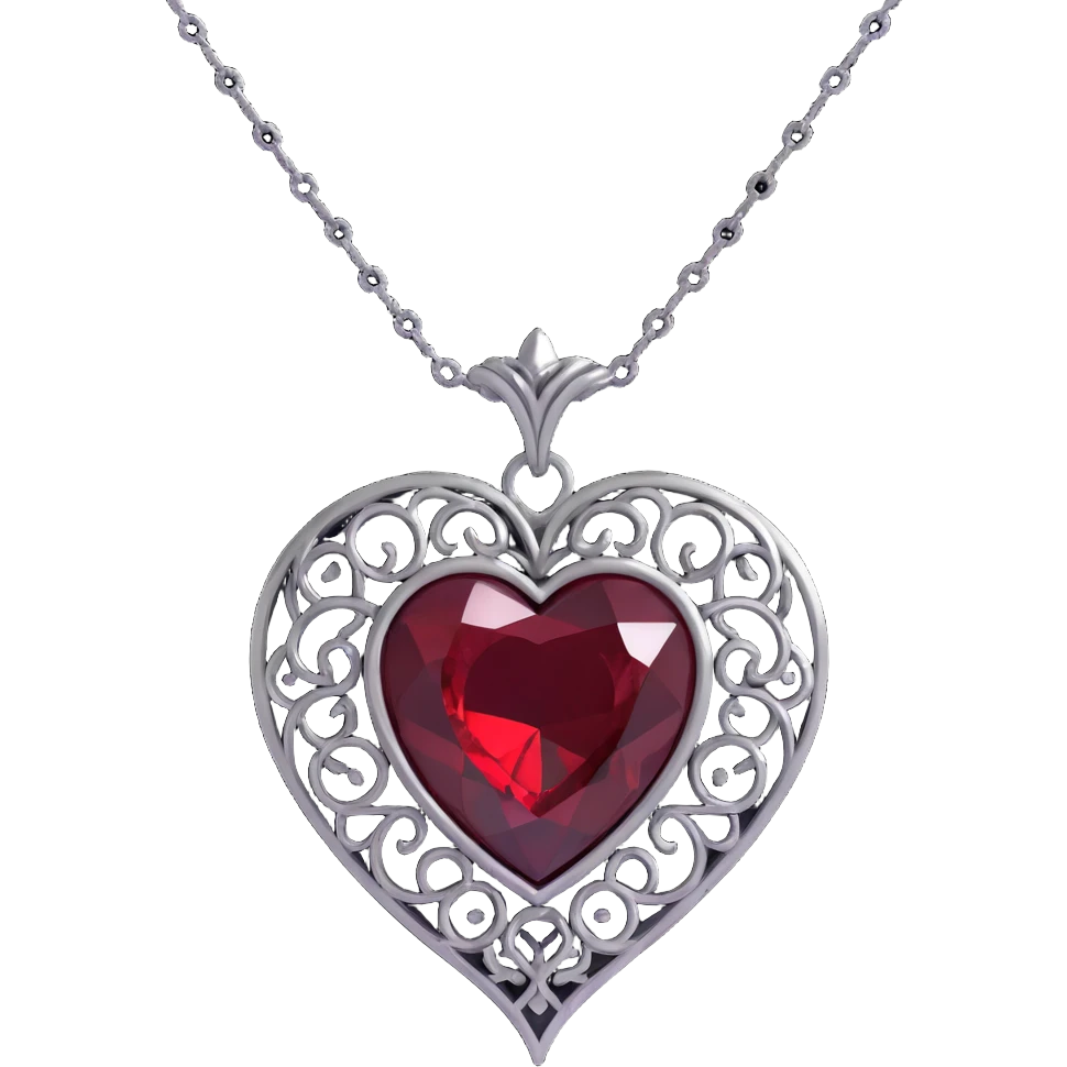 gothic heart, black velvet, silver chain, deep red gemstone, ornate and dramatic emoji