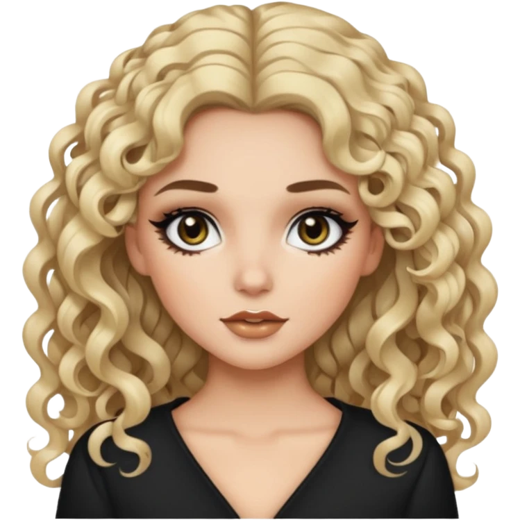 brunette with blonde strands, baddie, pretty makeup, black eyeliner, long and curly hair emoji