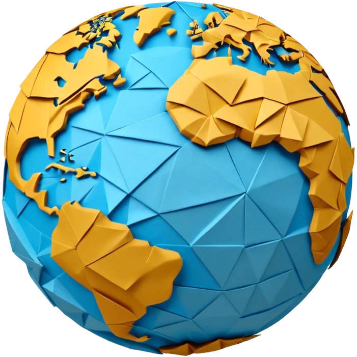 3D render of Papier-Mâché Globe made entirely of folded origami paper, sharp creases, cardboard texture, matte finish, visible paper grain, craft aesthetic,  emoji style, isolated on white background --v 6.0 emoji