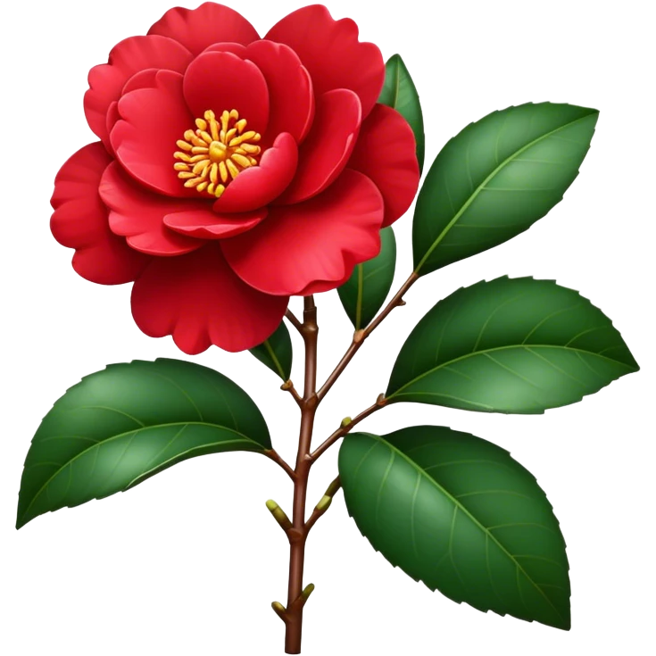 single Red Camellia, straight stem emoji