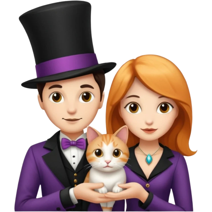 magician couple and their pet cat emoji
