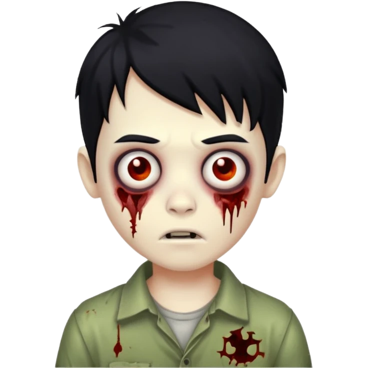 boy zombie with black hair, cute and spooky emoji