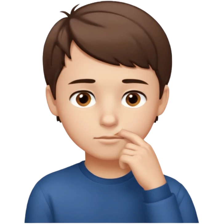 boy thinking with one hand on his chin emoji