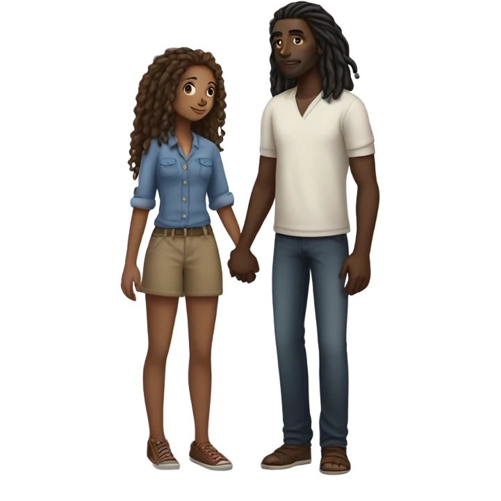 tall Darkskin man with dreads holding hands with a long curly haired brown girl  emoji