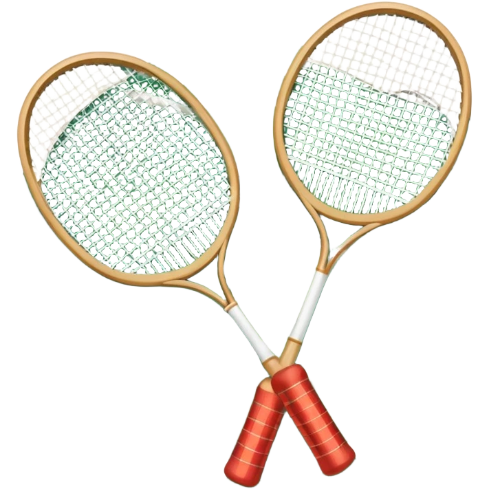 Two crossed badminton rackets with a shuttlecock resting in between, set against the faint outline of a badminton court. The image highlights the tools of the sport, with a subtle emphasis on the court's net and boundaries, symbolizing competition and skill. emoji