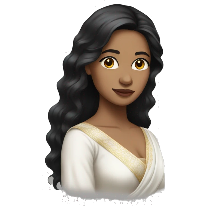 Light skin ;Black long hair wearing white saree emoji
