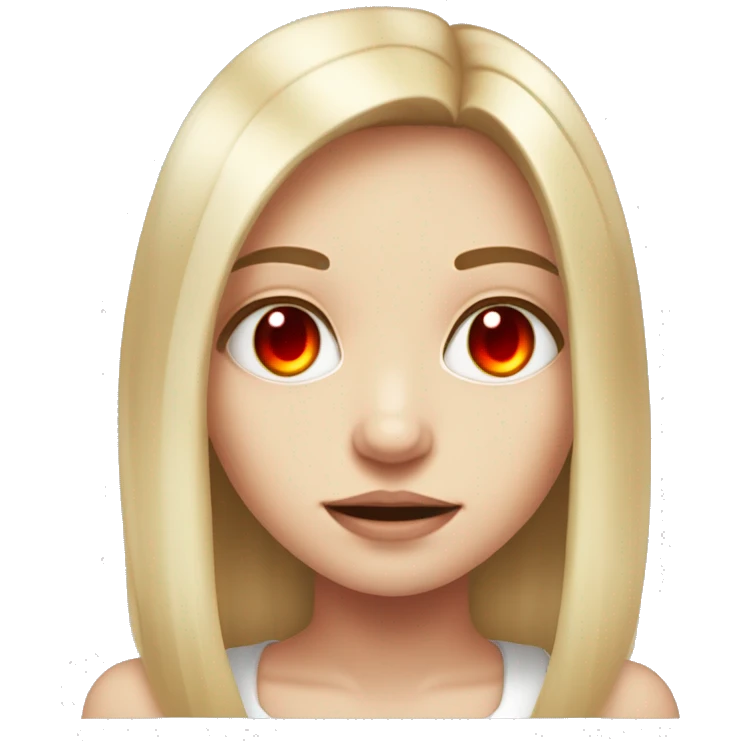 cute girl with red demonic satanic glowing eyes and middle length straight blond hair. white skin and a cute style.  emoji