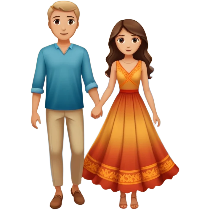 Elegant girl with a beautiful flowy dress and man together in Montenegro sunset holding hands  emoji