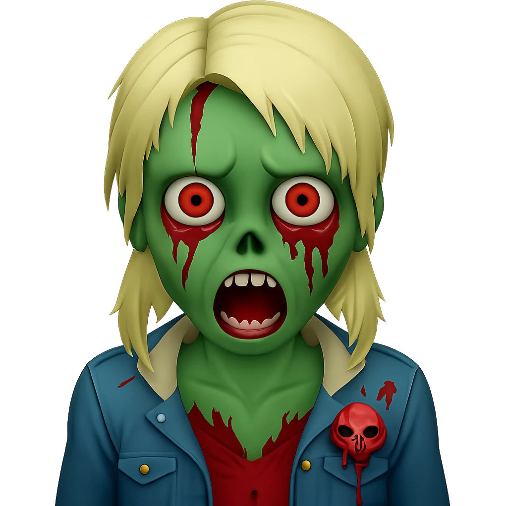 Make the female zombie's skin green, keep the original style exactly as is, no background. emoji