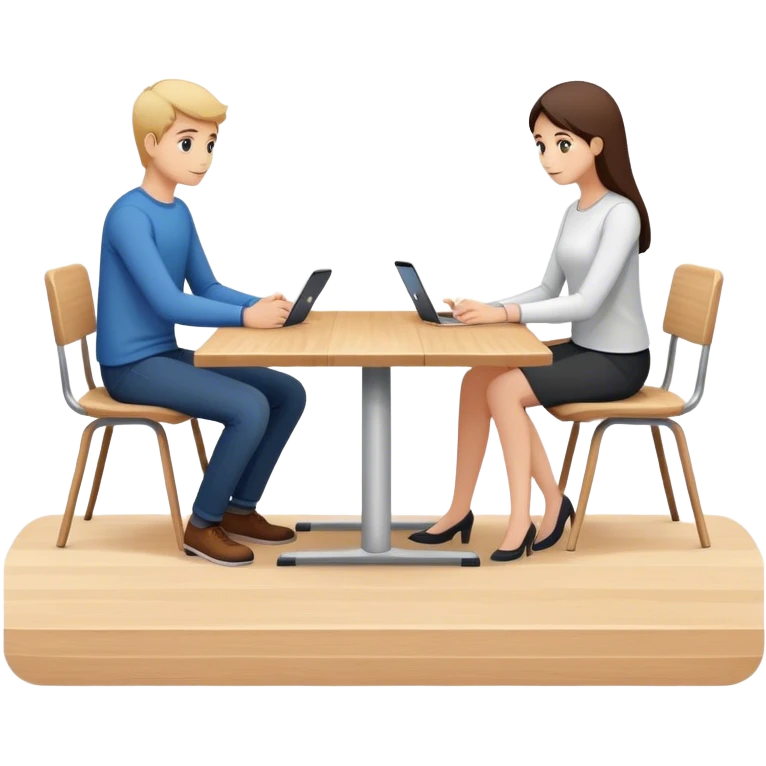 meeting table with two young people seated emoji