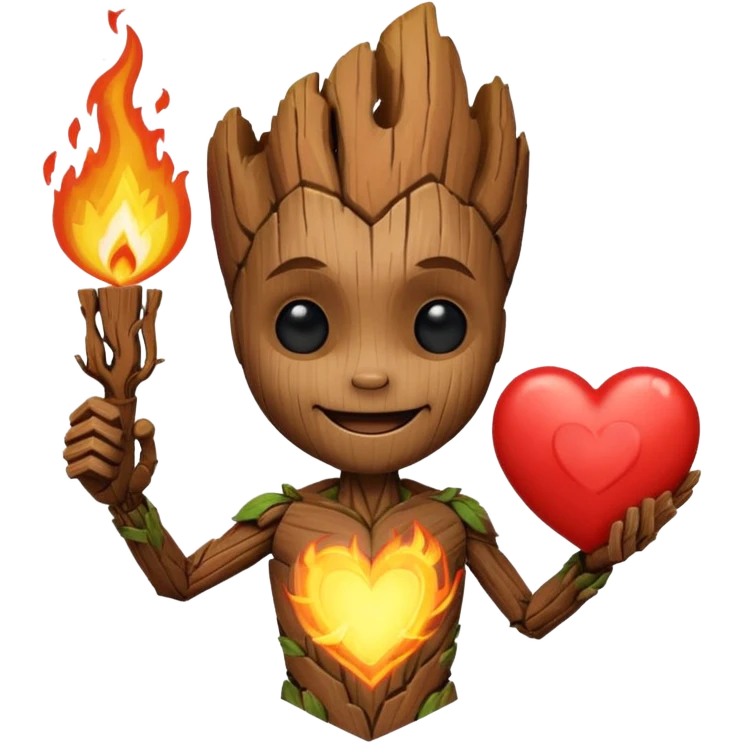 Groot hold heart on fire with smile emoji