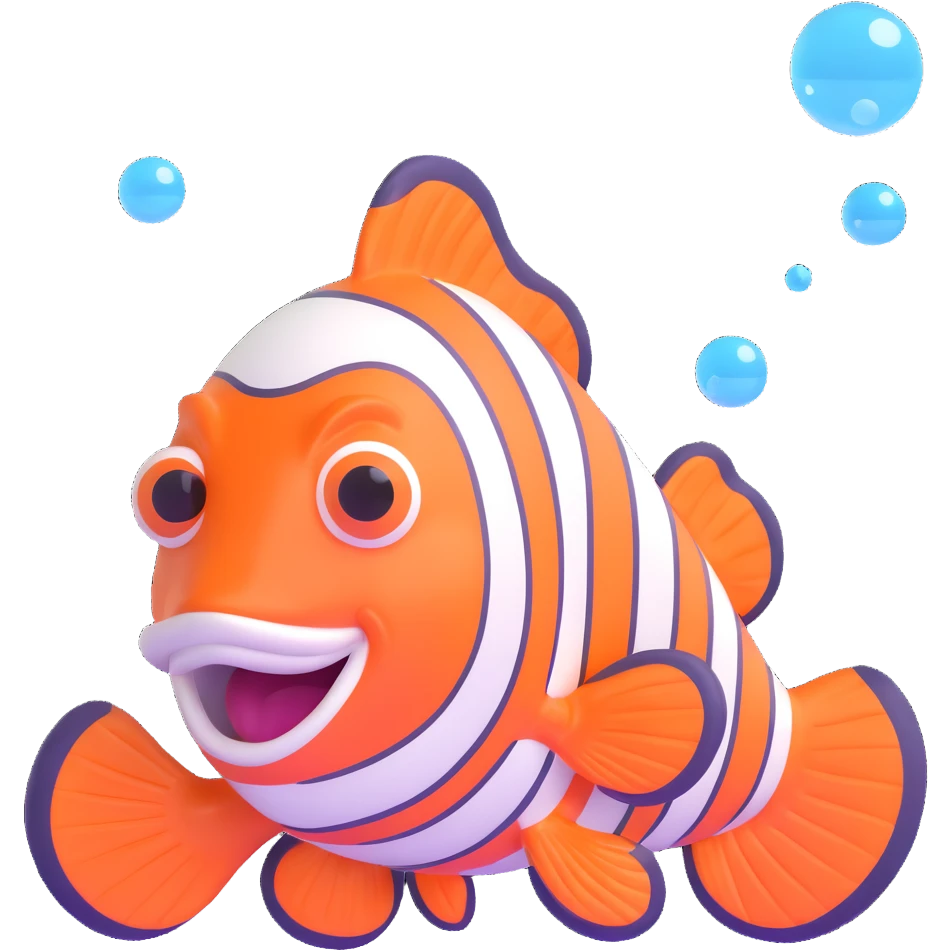cute clownfish blowing bubbles emoji