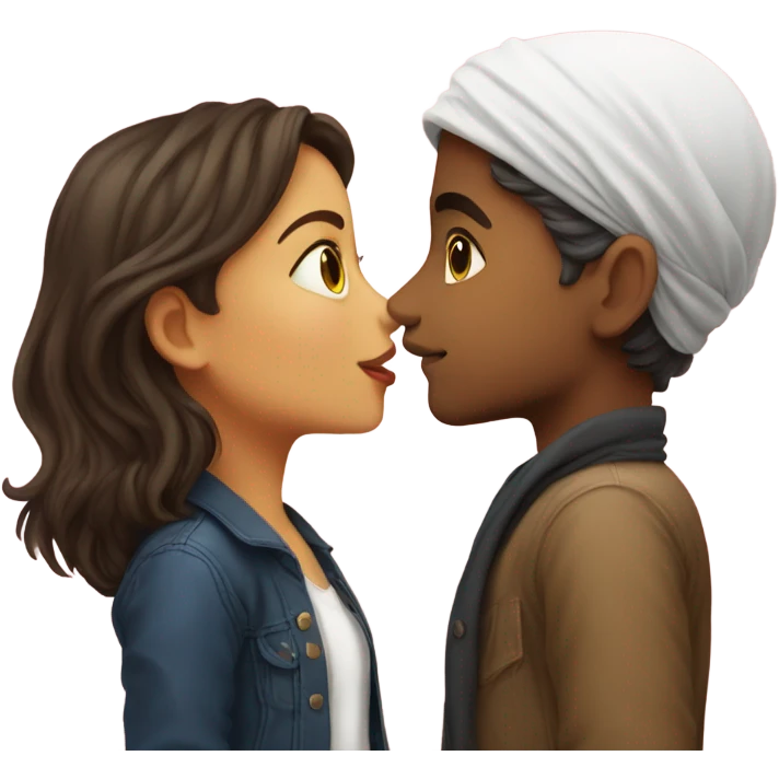 A French boy kissing an Iranian girl emoji