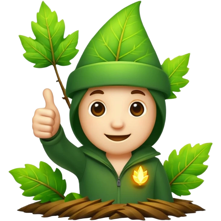 forest character thumbs up with glowing leaf emoji