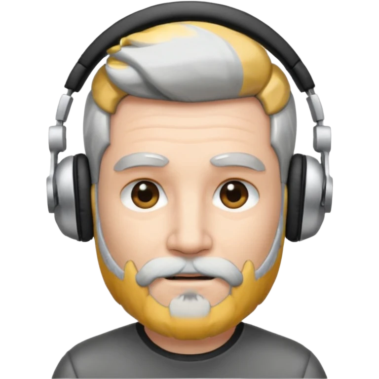 black and silver hair with beard and headphones white skin male emoji