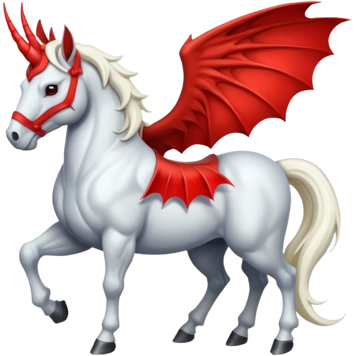 white horse with horns and red bat wings emoji