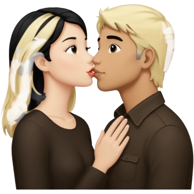 Blonde girl kissing black hair man emoji