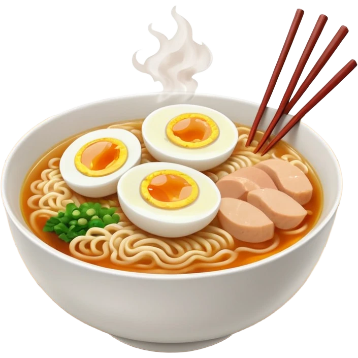 ["Bowl of ramen with soft-boiled egg and chopsticks."] emoji
