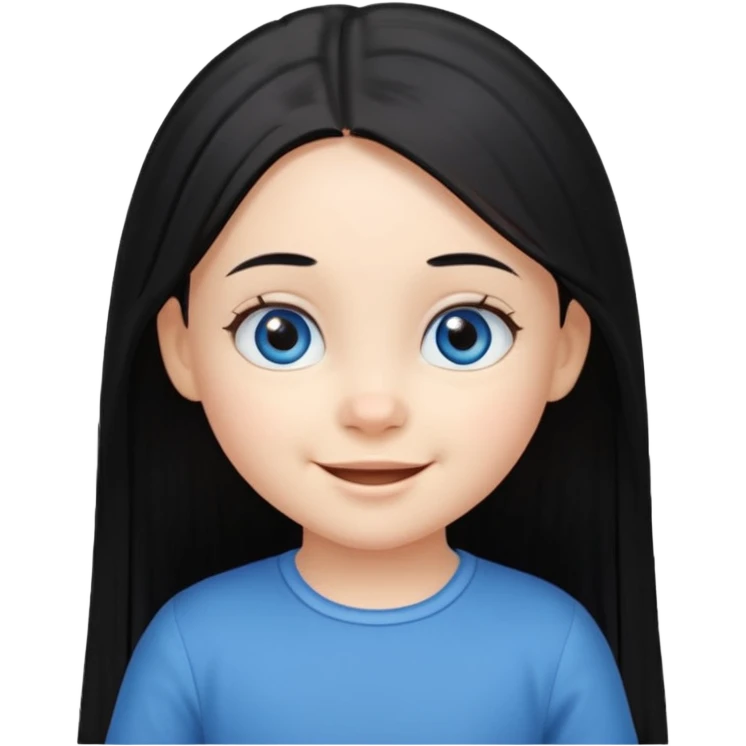 3yr old girl very long straight black hair mid parting blue eyes happy emoji