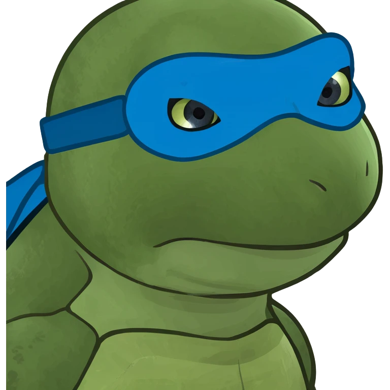 ninja turtle wearing blue eye mask with crypto emoji