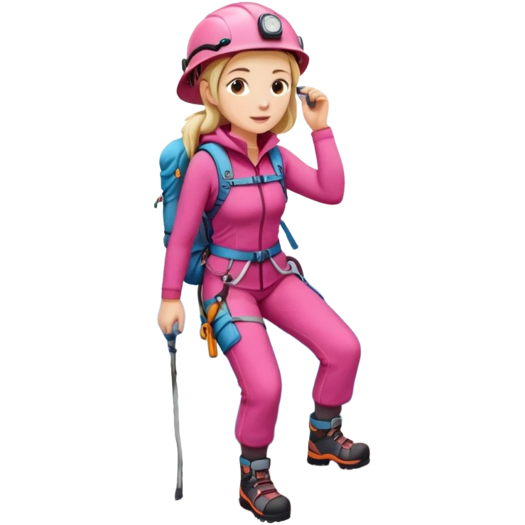female mountain climber wearing pink clothes emoji