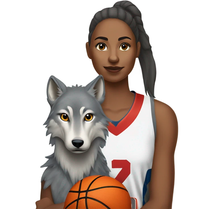 Grey wolf and female basketball player number 0 emoji