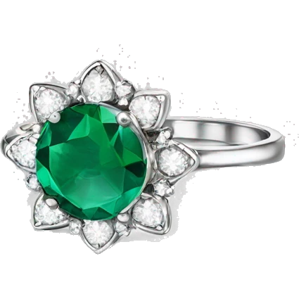 Dainty Silver emerald ring with flowers diamonds  emoji