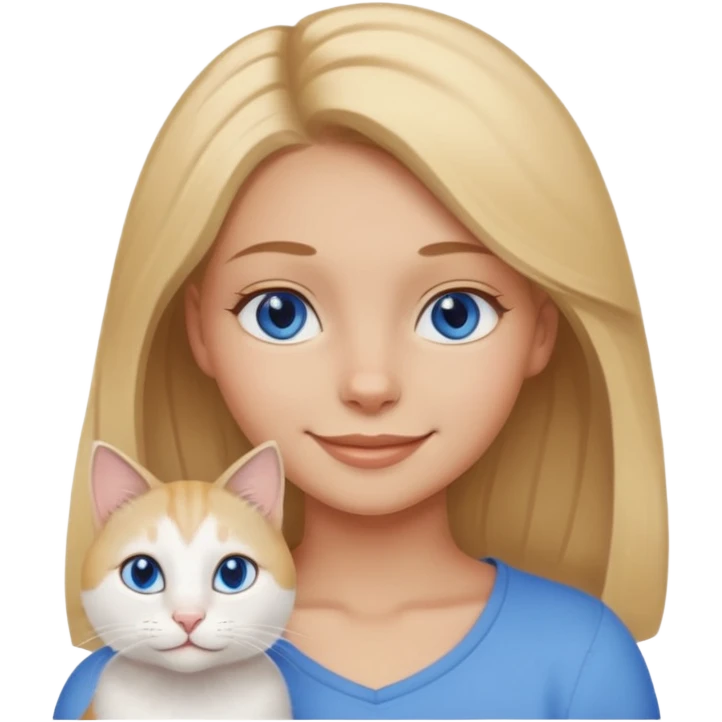 menina loira escura com olhos de cor mel com uma gata branca com olhos azuis emoji