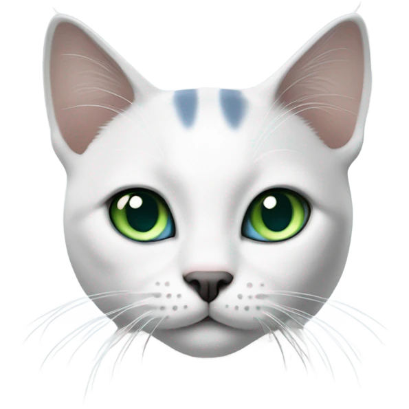 white and grey shorthair cat, one blue eye and one green eye emoji
