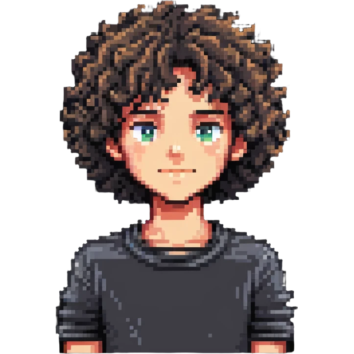 Teen boy character with curly hair, youthful face emoji