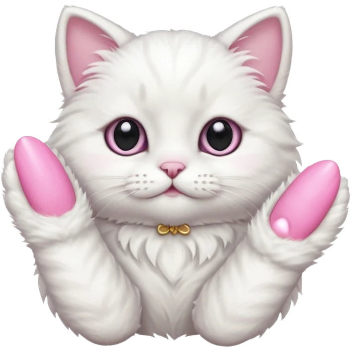 white cat fluffy paw, from the top, pink nails, cute emoji