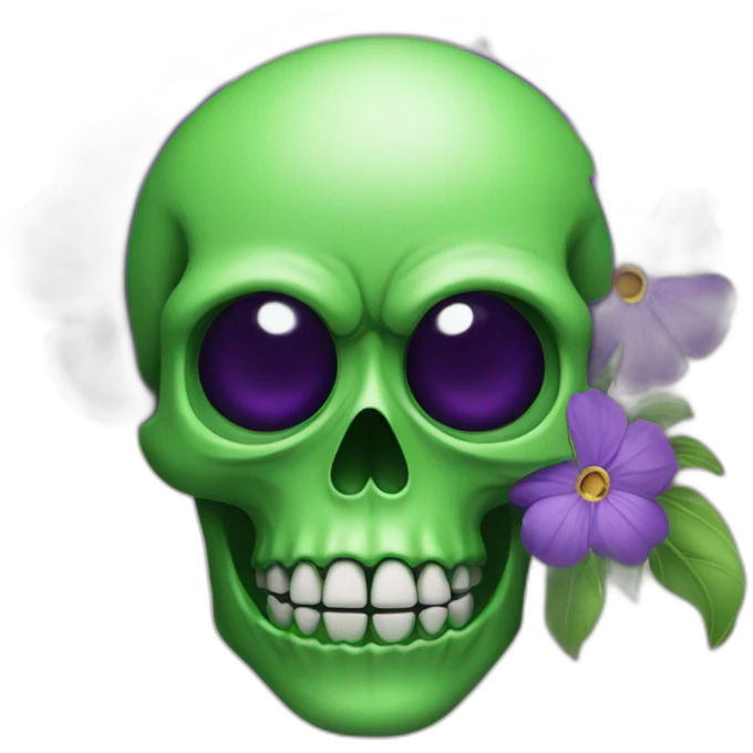 Green skull with purple flower coming out from eye socket emoji