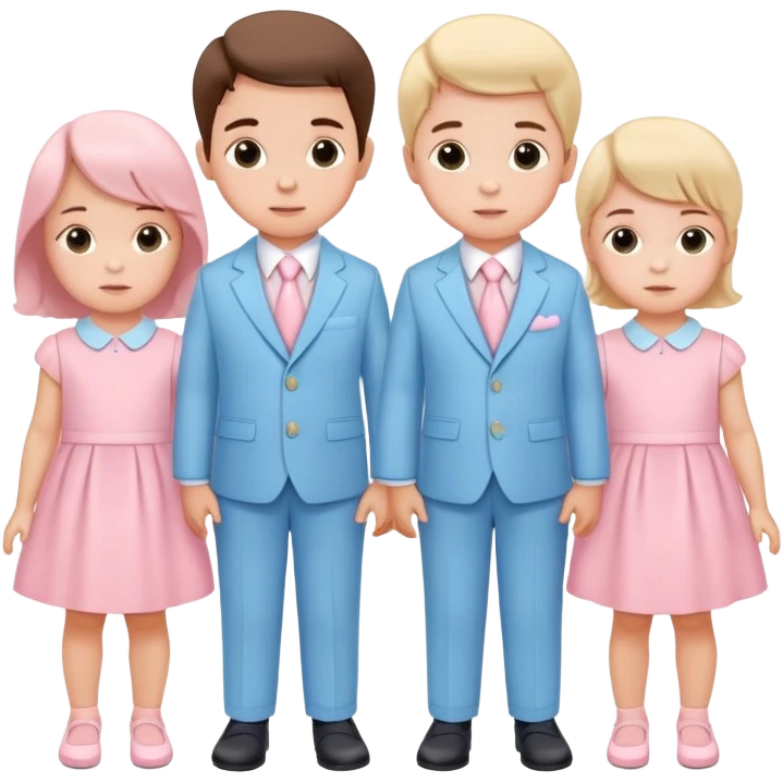 triplet toddlers with two girls in pastel pink clothes on each side and a boy in pastel blue suit in the middle emoji
