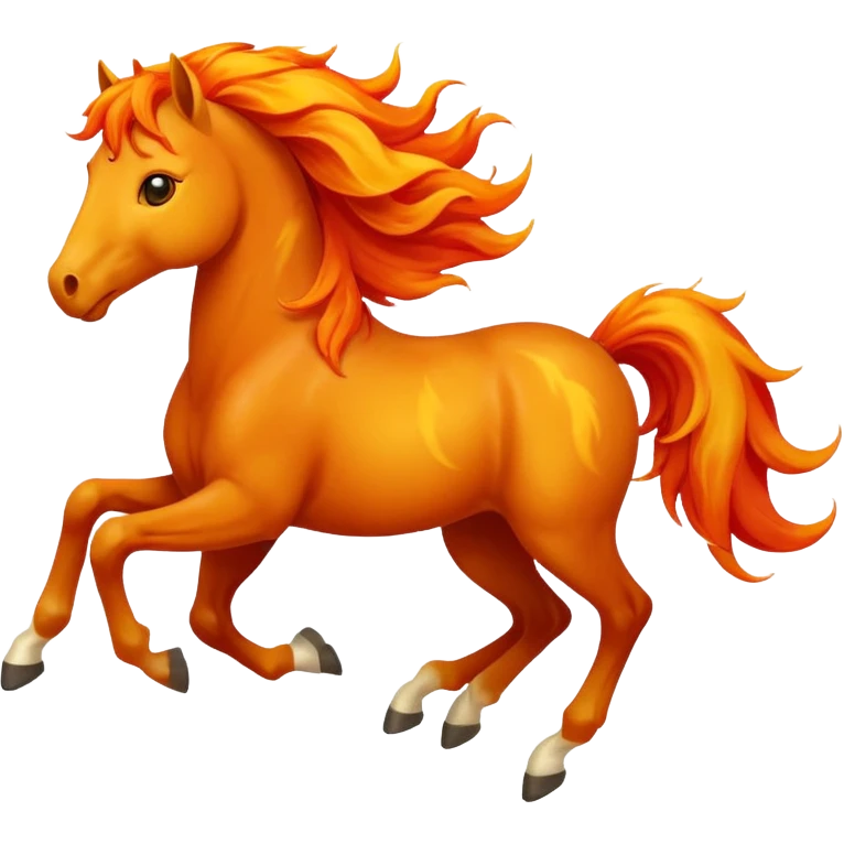 Cute smiley face of a fiery horse with a flowing mane, full-length, galloping emoji