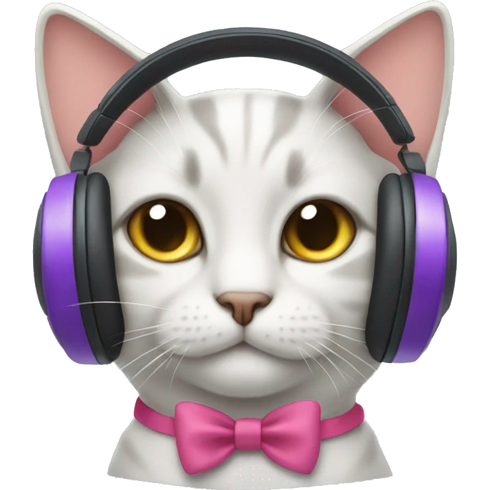 Cat wearing headphones with bows on them emoji