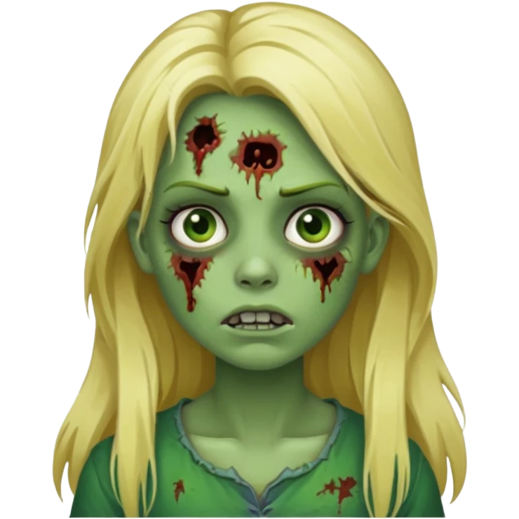 girl zombie with blonde long hair green skin and with no angry face emoji