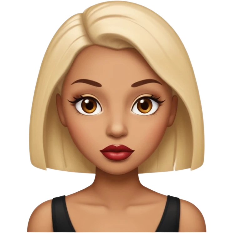 Glamourous, light brown skin tone, very beautiful woman, with big plump lips, long long lashes, with shaved head, brown eyes emoji