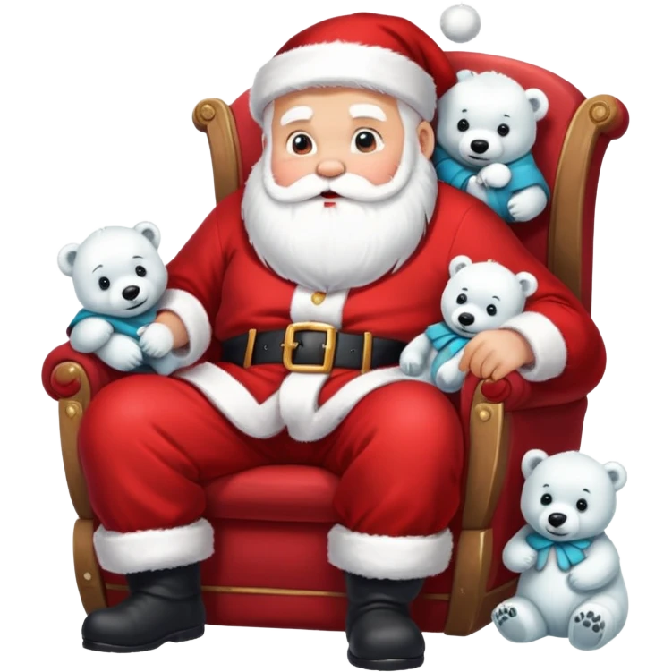Santa in chair with baby polar bears  emoji