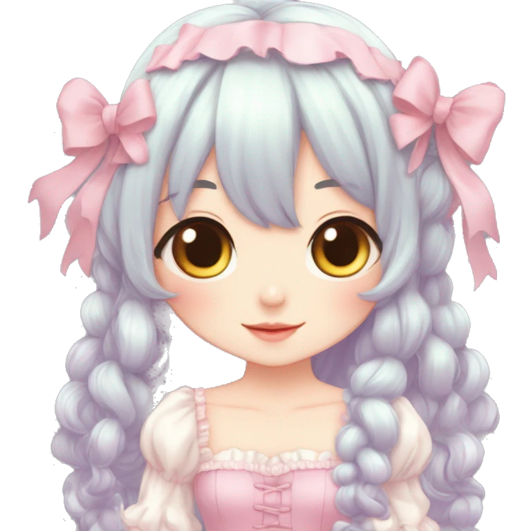 Cute kawaii gorgeous pretty anime lady beautiful hair with gorgeous dress fairycore cottagecore detailed high quality trending aesthetic emoji