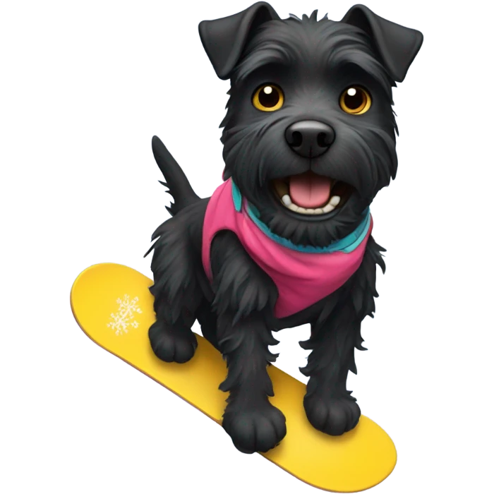 Black terrier on a snowboard emoji