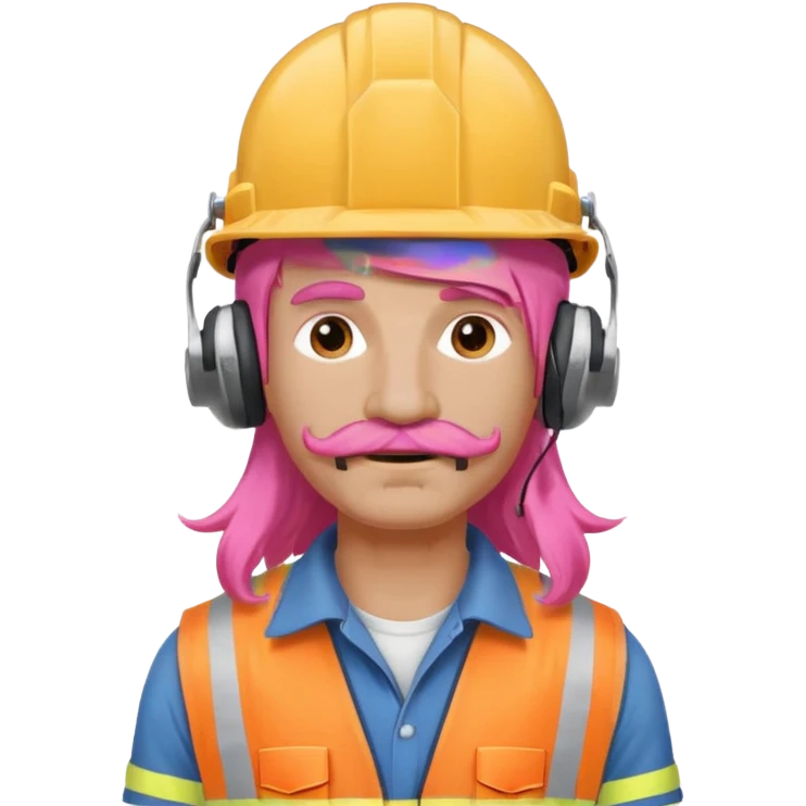 construction worker with long pink hair and headphones and mustache emoji