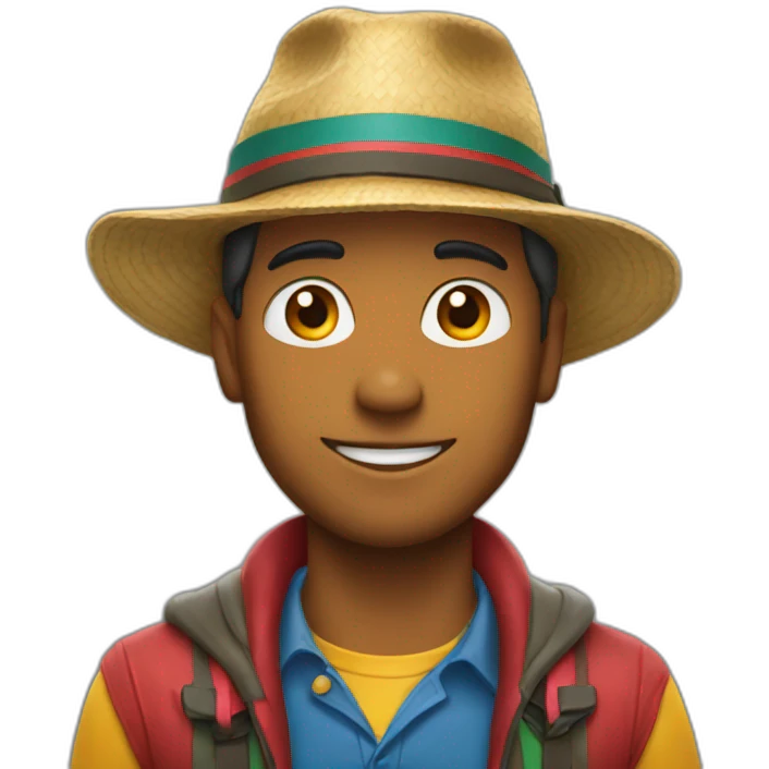 a guy with a multi-colored hat emoji