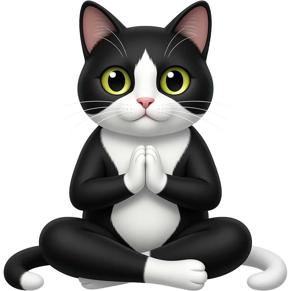 black and white cat sitting cross legged in yoga pose emoji