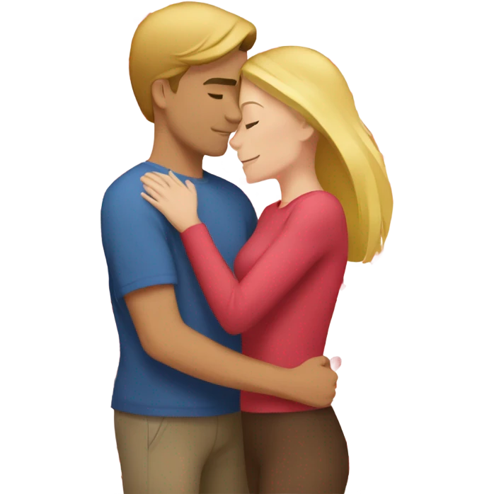 Blonde wife  and brown hair husband hugging with hearts around them  emoji